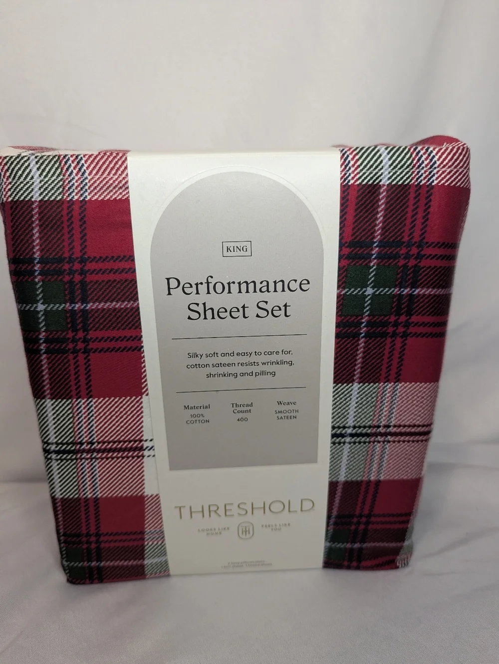 NWT Threshold Red Plaid Cotton King Sheet Set